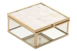 DKD Home Decor Joyero de Cristal y Metal Nácar Blanco
