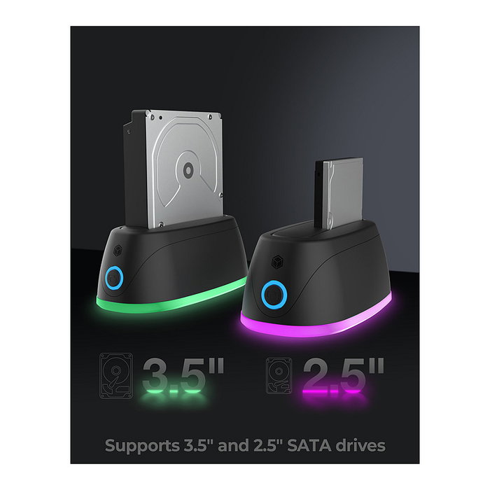 ICY BOX IB-1124L-C3 Docking Station para Discos Duros/SSD SATA de 2.5" y 3.5" - USB 3.2 Gen 1 (5 Gbit/s) - Hot Swap, Plug & Play - Color Negro