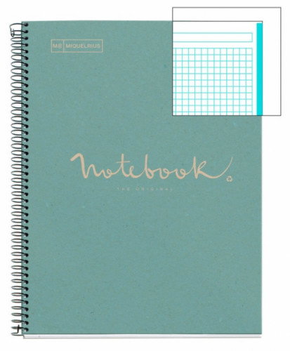 Miquelrius NB-1 6092 Cuaderno A4 80 Hojas Papel Reciclado Azul Espiral Tapa Dura Ecoazul Emotions