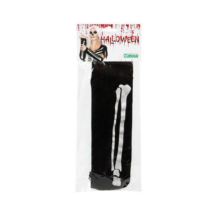 Atosa Guantes Largos Para Disfraz Esqueleto Adulto Negro con Huesos Impresos Atosa Guantes Largos Para Disfraz Esqueleto Adulto Negro con Huesos Impresos