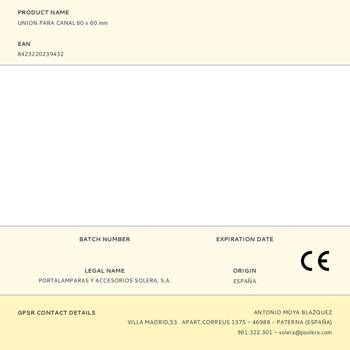 Solera Union para canal 60 x 60 mm Solera Union para canal 60 x 60 mm