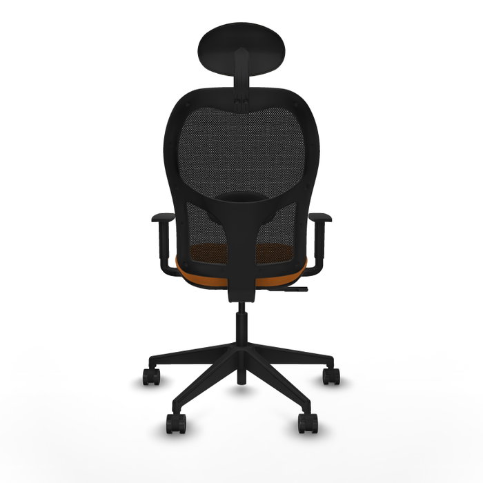 PIQUERAS Y CRESPO Alocén Silla de oficina con mecanismo sincro, malla negra y asiento naranja PIQUERAS Y CRESPO Alocén Silla de oficina con mecanismo sincro, malla negra y asiento naranja