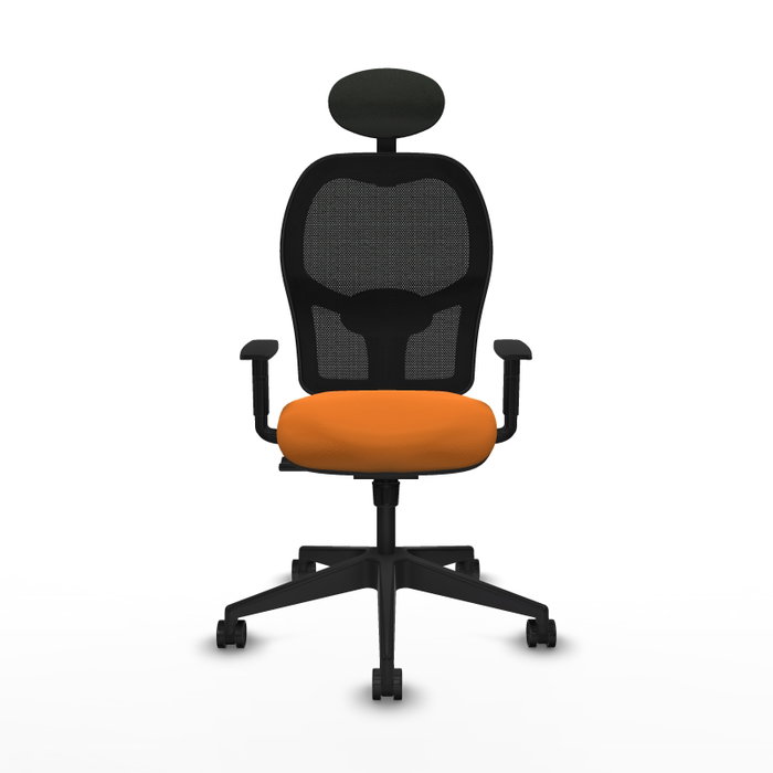 PIQUERAS Y CRESPO Alocén Silla de oficina con mecanismo sincro, malla negra y asiento naranja PIQUERAS Y CRESPO Alocén Silla de oficina con mecanismo sincro, malla negra y asiento naranja