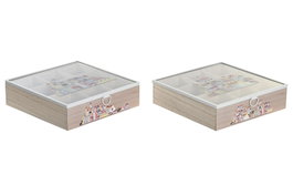 DKD Home Decor Caja de Infusiones Cottage Multicolor 24.5 x 6 x 24.5 cm