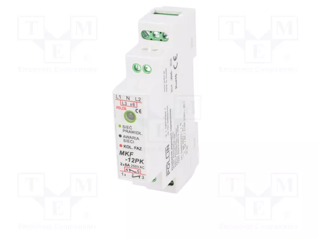 POLLIN MKF-12PK Relé de monitorización de tensión SPDT para raíl DIN POLLIN MKF-12PK Relé de monitorización de tensión SPDT para raíl DIN