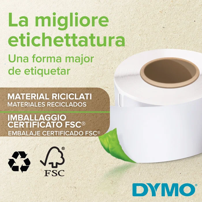 DYMO 2112284 Etiquetas Durable para Impresora LW, Plástico Blanco Autoadhesivo, 2 Rollos de 450 Etiquetas (19x64mm), Permanentes, Resistente a Agua y Abrasión