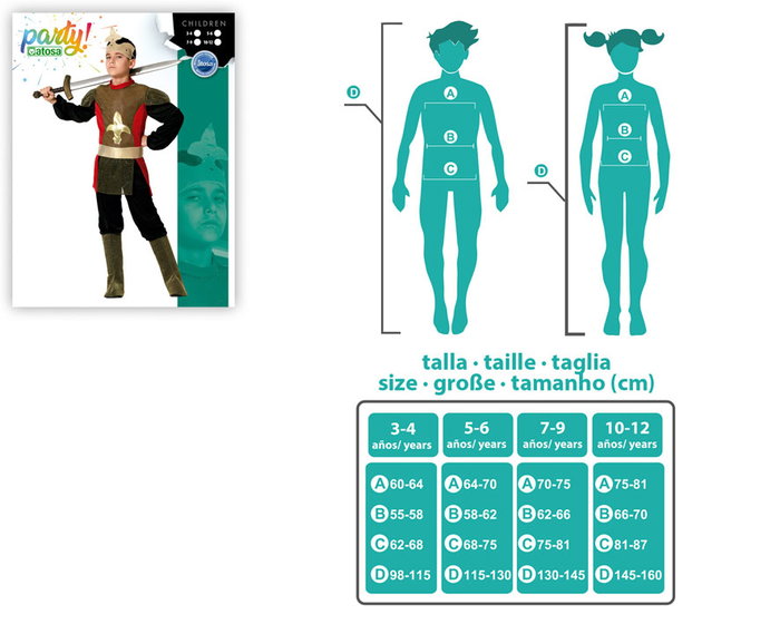 Disfraz Rey Medieval Niños Infantil Dorado Talla 5-6 Años 4 Piezas