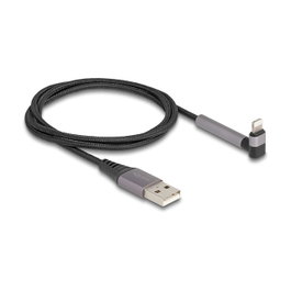 DeLOCK Cable de datos y carga USB Tipo-A a Lightning de 1,5 m con función de soporte, Negro