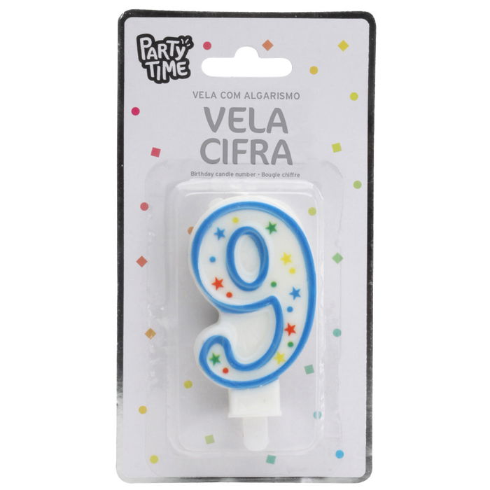 Party Time Vela Aniversario Número 9, Decoración Tarta, 9.5 cm