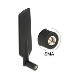 DeLOCK Antena LTE Dualband 12408, WLAN ac/a/b/g/n, SMA, 4 dBi, Omnidireccional, Giratoria con Junta Articulada, Frecuencia 0.698-5.875 GHz, Negro