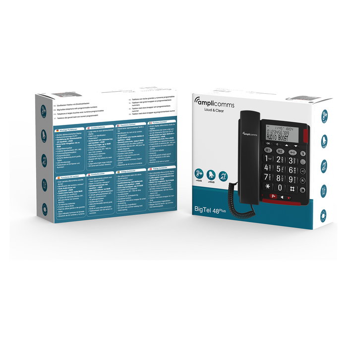 Amplicomms BIGTel 48 Plus Teléfono Fijo con Teclas Grandes Gris Oscuro