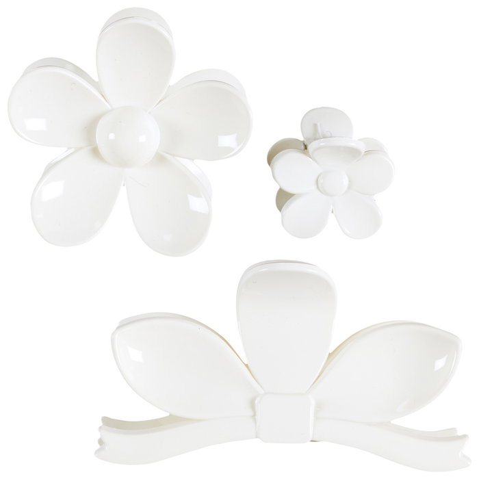 Cosmetic Club Juego de 3 Pinzas para el Pelo Modelos Surtidos Flor Botón Crema, Marrón, Hibiscus Rosa Palo