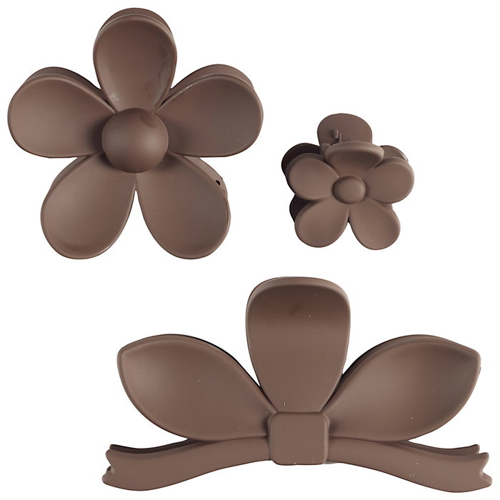 Cosmetic Club Juego de 3 Pinzas para el Pelo Modelos Surtidos Flor Botón Crema, Marrón, Hibiscus Rosa Palo