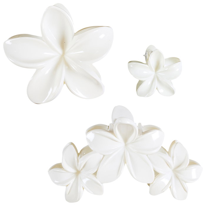 Cosmetic Club Juego de 3 Pinzas para el Pelo Modelos Surtidos Flor Botón Crema, Marrón, Hibiscus Rosa Palo