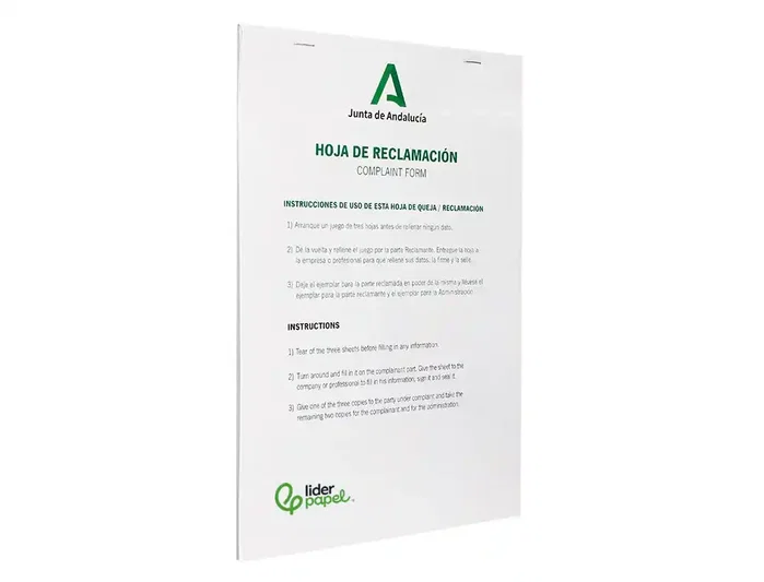 Liderpapel Libro de Hojas de Reclamaciones Oficiales Junta de Andalucía, Formato DIN A4, 24 Juegos Originales + 2 Copias