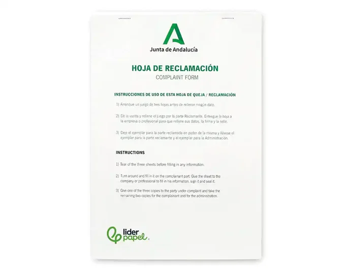 Liderpapel Libro de Hojas de Reclamaciones Oficiales Junta de Andalucía, Formato DIN A4, 24 Juegos Originales + 2 Copias