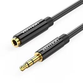 Vention Cable BBZBF Estéreo Jack 3.5mm Macho a Hembra, 1 Metro, Color Negro, Conectores Dorados