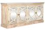 DKD Home Decor Buffet Toscana 45 x 90 x 200 cm Blanco Natural Madera Maciza Mango Espejo Hecho a Mano 4 Puertas 2 Estanterias