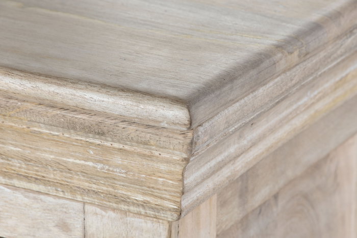 DKD Home Decor Buffet Toscana 45 x 90 x 200 cm Blanco Natural Madera Maciza Mango Espejo Hecho a Mano 4 Puertas 2 Estanterias