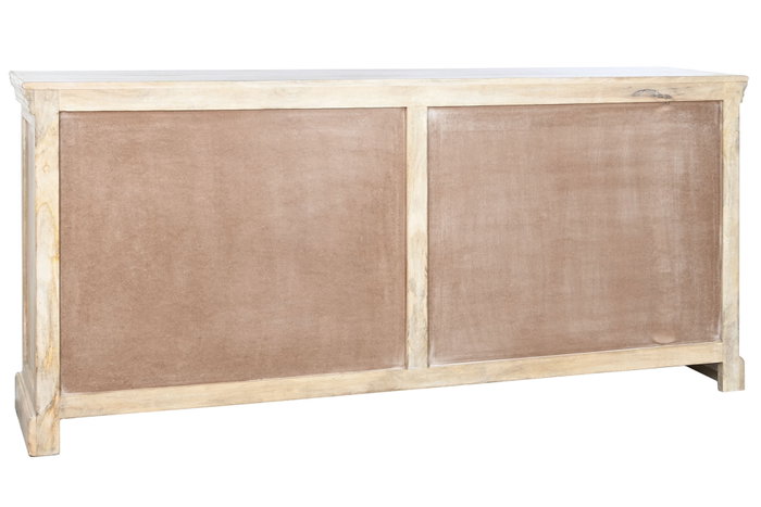 DKD Home Decor Buffet Toscana 45 x 90 x 200 cm Blanco Natural Madera Maciza Mango Espejo Hecho a Mano 4 Puertas 2 Estanterias