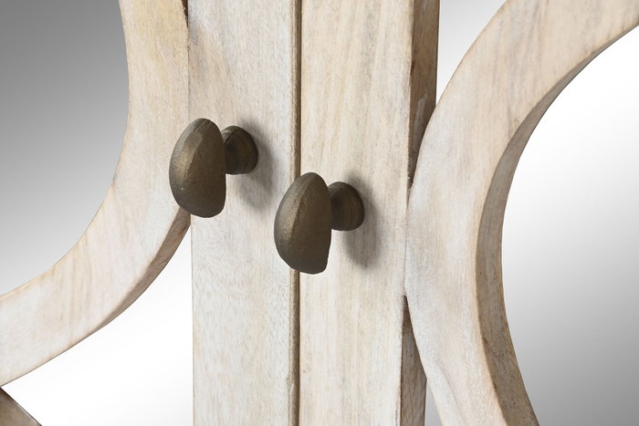 DKD Home Decor Buffet Toscana 45 x 90 x 200 cm Blanco Natural Madera Maciza Mango Espejo Hecho a Mano 4 Puertas 2 Estanterias