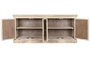 DKD Home Decor Buffet Toscana 45 x 90 x 200 cm Blanco Natural Madera Maciza Mango Espejo Hecho a Mano 4 Puertas 2 Estanterias