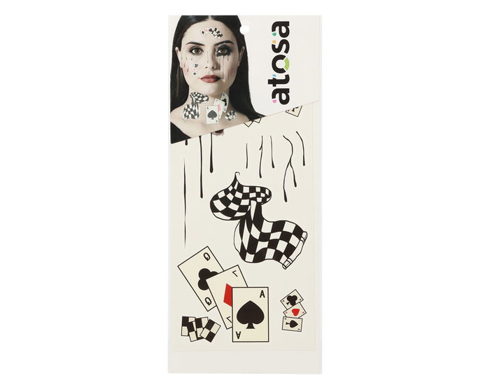Atosa Tatuaje Facial con Cartas, Lágrimas y Tablero Damero Atosa Tatuaje Facial con Cartas, Lágrimas y Tablero Damero