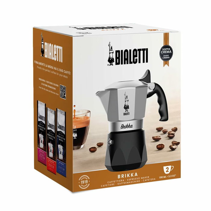Bialetti New Brikka 2023 2TZ, 2 tazas, Negro/Plata Bialetti New Brikka 2023 2TZ, 2 tazas, Negro/Plata