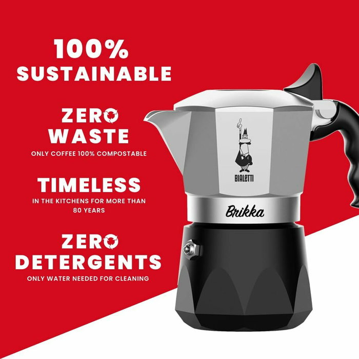 Bialetti New Brikka 2023 2TZ, 2 tazas, Negro/Plata Bialetti New Brikka 2023 2TZ, 2 tazas, Negro/Plata