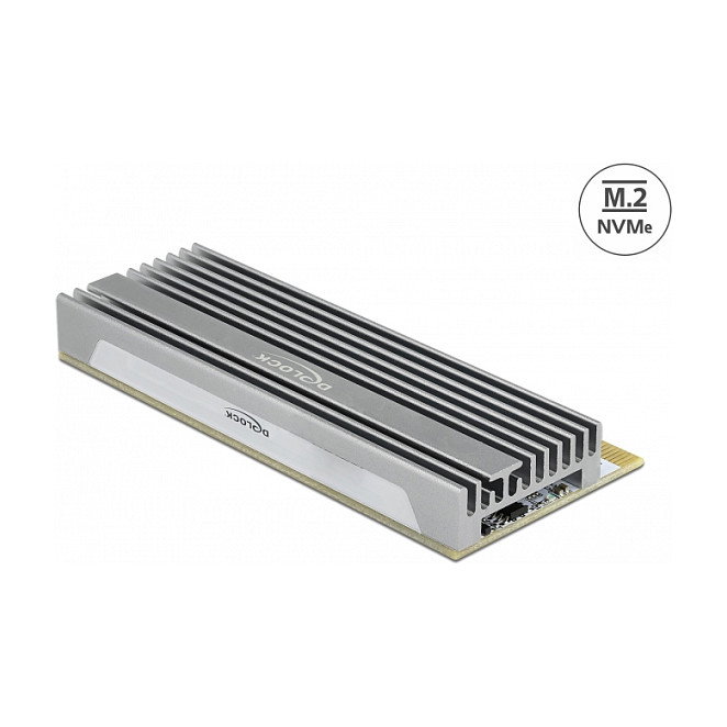 DeLOCK Adaptador PCIe a NVMe M.2 con Iluminación LED, Tarjeta PCI Express x16 (x4/x8) a 1 x M.2 Key M, Enfriamiento Pasivo, Gris, 44 mm