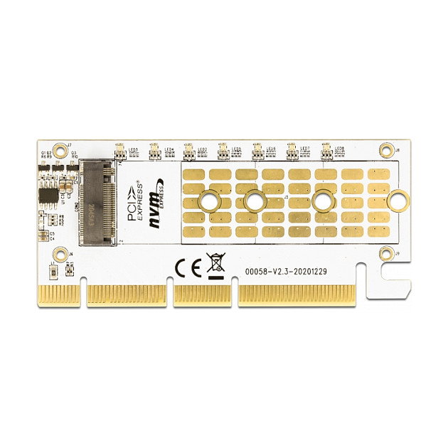 DeLOCK Adaptador PCIe a NVMe M.2 con Iluminación LED, Tarjeta PCI Express x16 (x4/x8) a 1 x M.2 Key M, Enfriamiento Pasivo, Gris, 44 mm