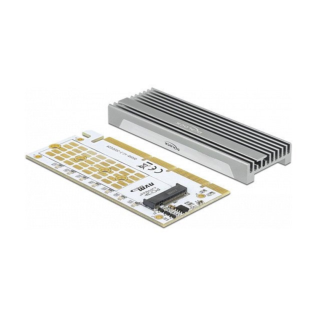 DeLOCK Adaptador PCIe a NVMe M.2 con Iluminación LED, Tarjeta PCI Express x16 (x4/x8) a 1 x M.2 Key M, Enfriamiento Pasivo, Gris, 44 mm