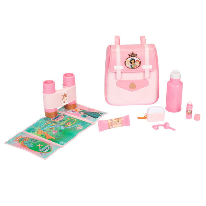 JAKKS PACIFIC Mochila Viaje Princesas Disney con Prismáticos, Auriculares, Botella y Bálsamo Labial de Juguete