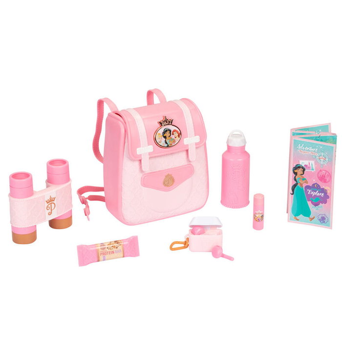 JAKKS PACIFIC Mochila Viaje Princesas Disney con Prismáticos, Auriculares, Botella y Bálsamo Labial de Juguete