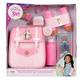 JAKKS PACIFIC Mochila Viaje Princesas Disney con Prismáticos, Auriculares, Botella y Bálsamo Labial de Juguete
