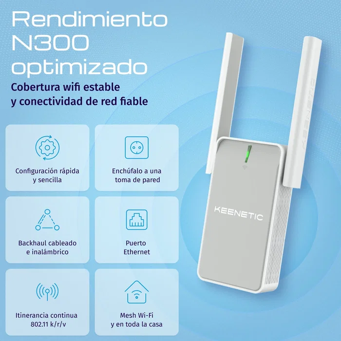 Keenetic Buddy 4 KN-3211 Repetidor WiFi 4 Blanco y Gris