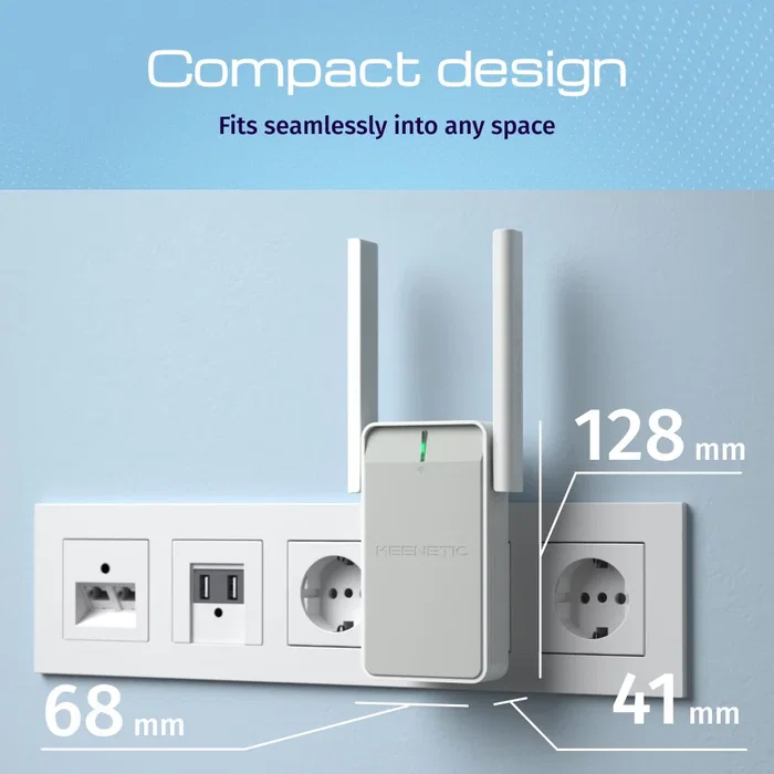 Keenetic Buddy 4 (KN-3211) Repetidor Wi-Fi Mesh N300 Amplificador de Cobertura 300 Mbps, Blanco y Gris