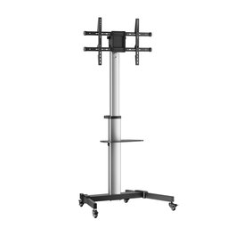 AISENS - SOPORTE DE SUELO CON RUEDA, BANDEJA PARA DVD PARA MONITOR/TV 50KG DE 37-86, NEGRO-PLATA