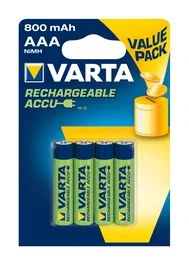 Varta 56613101404 Batería Recargable AA NiMH 800 mAh, Pack de 4 unidades, Color Azul y Verde