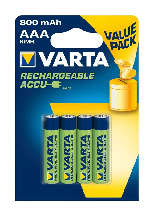 Varta 56613101404 Batería Recargable AA NiMH 800 mAh, Pack de 4 unidades, Color Azul y Verde Varta 56613101404 Batería Recargable AA NiMH 800 mAh, Pack de 4 unidades, Color Azul y Verde