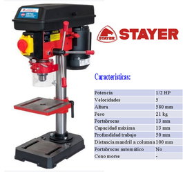 STAYER Taladro de Columna Sobremesa TR130C 1/2 HP