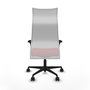 Sillón Albacete con mecanismo Sincro tapizada con Similpiel color Rojo y malla color Blanco. Equipado con Base nailon negra, Brazos 1D y Ruedas 65mm nailon