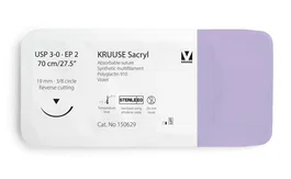 Kruuse Sutura Sacryl 3-0 70 cm Aguja 19 mm 3-8 Triangular Violeta 12 Unidades