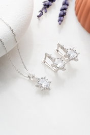 Heliophilia Silver NRZ999196 Conjunto Collar y Pendientes de Plata de Ley 925 con Circón Blanco Elegante para Mujer