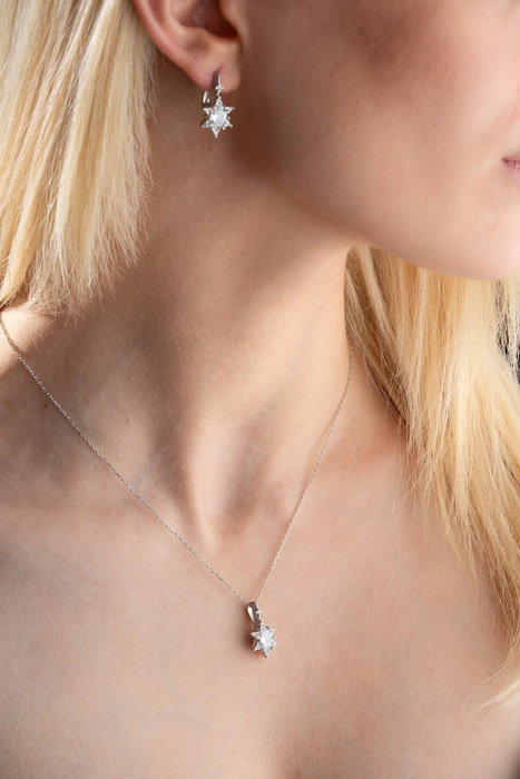 Heliophilia Silver NRZ999196 Conjunto Collar y Pendientes de Plata de Ley 925 con Circón Blanco Elegante para Mujer