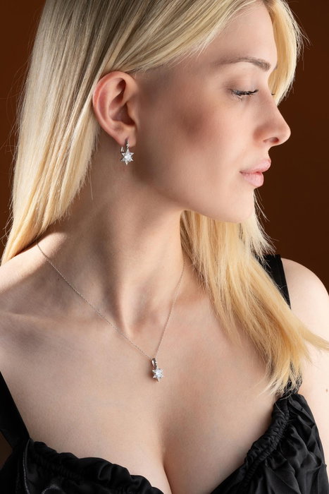 Heliophilia Silver NRZ999196 Conjunto Collar y Pendientes de Plata de Ley 925 con Circón Blanco Elegante para Mujer