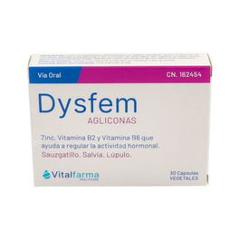 VITALFARMA Dysfem 30 Cápsulas - Complemento alimenticio para regular actividad hormonal con Isoflavonas de Soja, Zinc y Vitamina B6