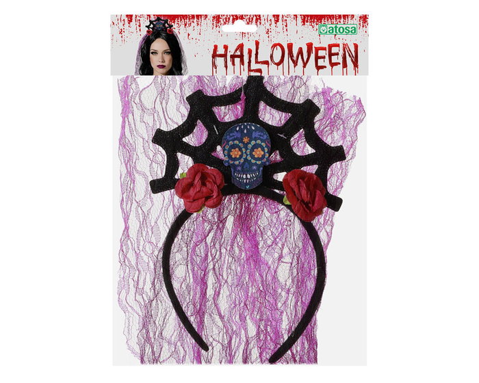 Diadema Halloween Telaraña Púrpura Mujer Adulto Corona con Velo Negro y Morado Accesorio Catrina Diadema Halloween Telaraña Púrpura Mujer Adulto Corona con Velo Negro y Morado Accesorio Catrina