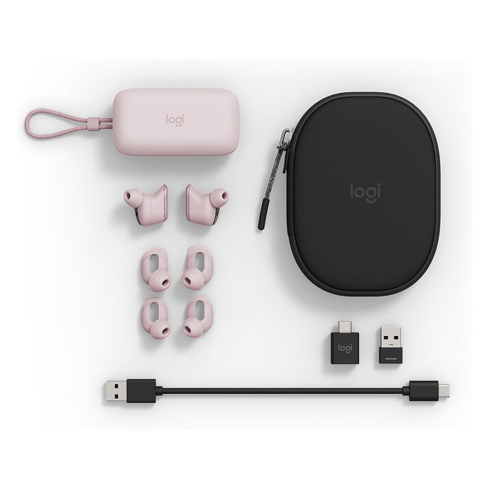 Logitech Zone True Wireless Auriculares Inalámbricos con Cancelación de Ruido Activo y Micrófono, Color Rosa, para Oficina y Llamadas