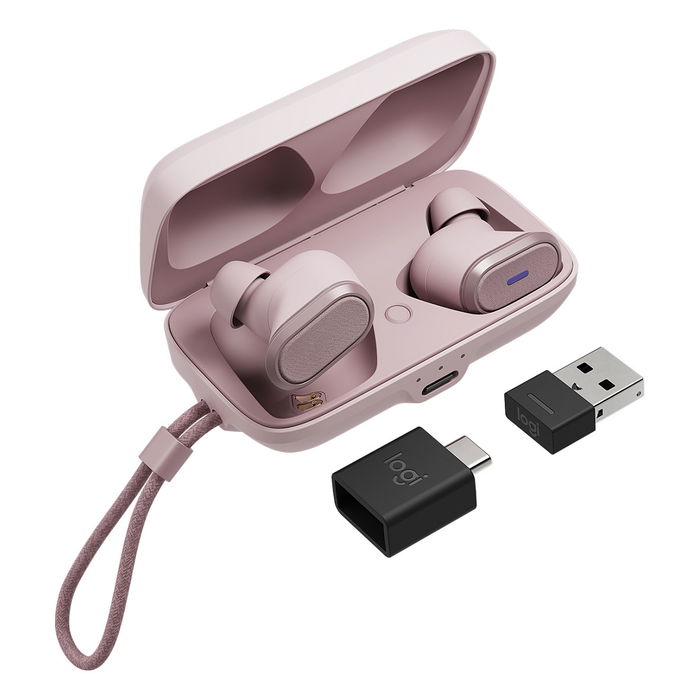 Logitech Zone True Wireless Auriculares Inalámbricos con Cancelación de Ruido Activo y Micrófono, Color Rosa, para Oficina y Llamadas